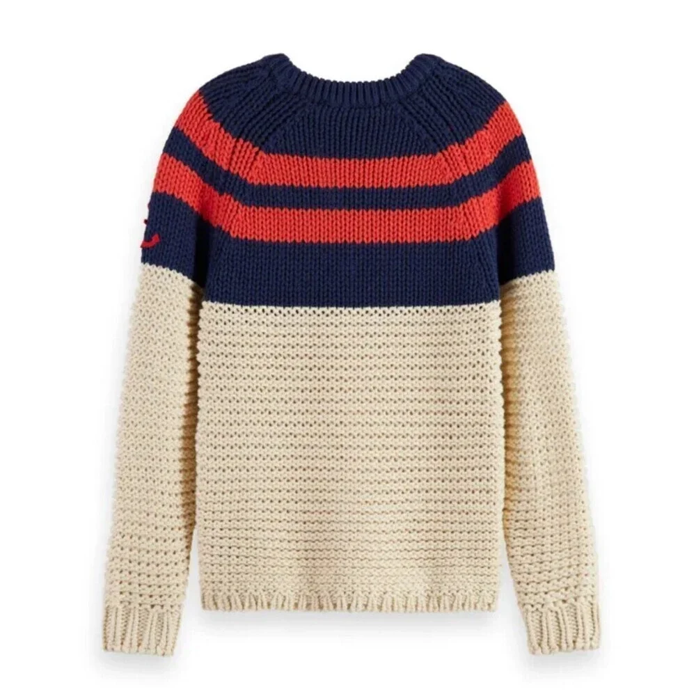 Scotch & Soda unisex men's sweater loose knit striped blue/orange/white SZ XL
